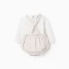 Bodysuit + jumpsuit with Vichy pattern for newborn boys, white/beige
