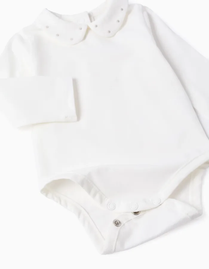 Bodysuit + jumpsuit with Vichy pattern for newborn boys, white/beige