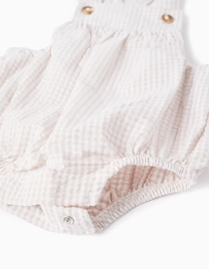 Bodysuit + jumpsuit with Vichy pattern for newborn boys, white/beige