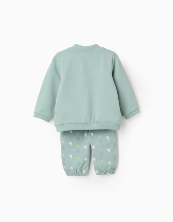 Cotton jacket + trousers with motif for new-borns boys, light green