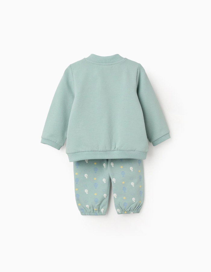 Cotton jacket + trousers with motif for new-borns boys, light green