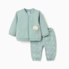 Cotton jacket + trousers with motif for new-borns boys, light green