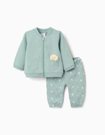 Cotton jacket + trousers with motif for new-borns boys, light green