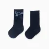 Ribbed Knee High Socks with Bow for Baby Girls, Dark Blue