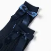 Ribbed Knee High Socks with Bow for Baby Girls, Dark Blue