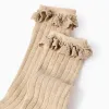 Ribbed High Socks with Crochet for Baby Girls, Beige