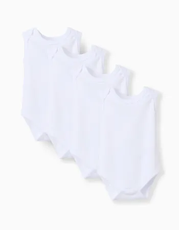 Pack of 4 plain sleeveless bodysuits for newborns and babies, white