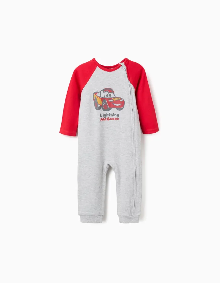 Footless babygrow with Cars print for newborn and baby boys, grey/red