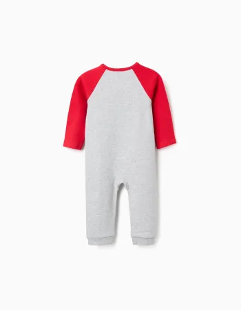 Footless babygrow with Cars print for newborn and baby boys, grey/red