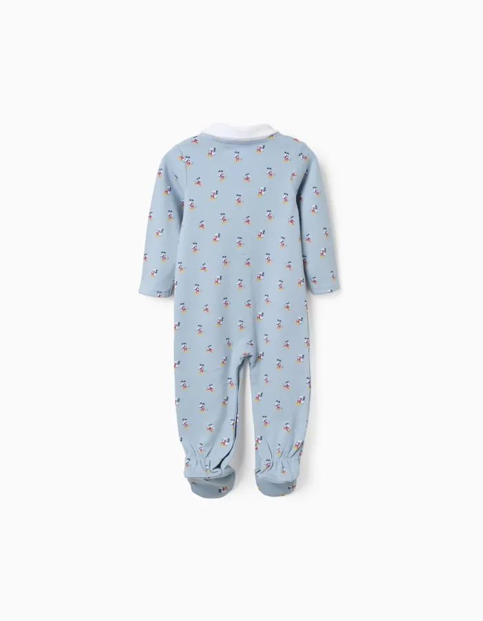 Cotton footless babygrow with Mickey for newborn and baby boys, blue