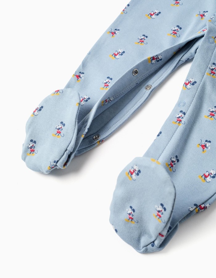 Cotton footless babygrow with Mickey for newborn and baby boys, blue
