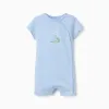 Cotton romper with crocodile print for newborn and baby boys, blue