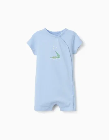 Cotton romper with crocodile print for newborn and baby boys, blue