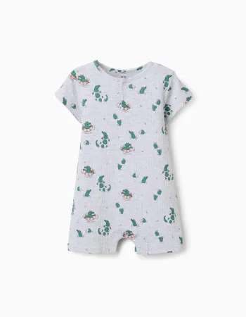 Ribbed romper with alligator motif for newborn and baby boys, grey
