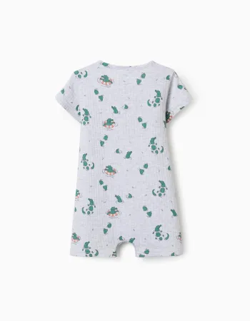 Ribbed romper with alligator motif for newborn and baby boys, grey