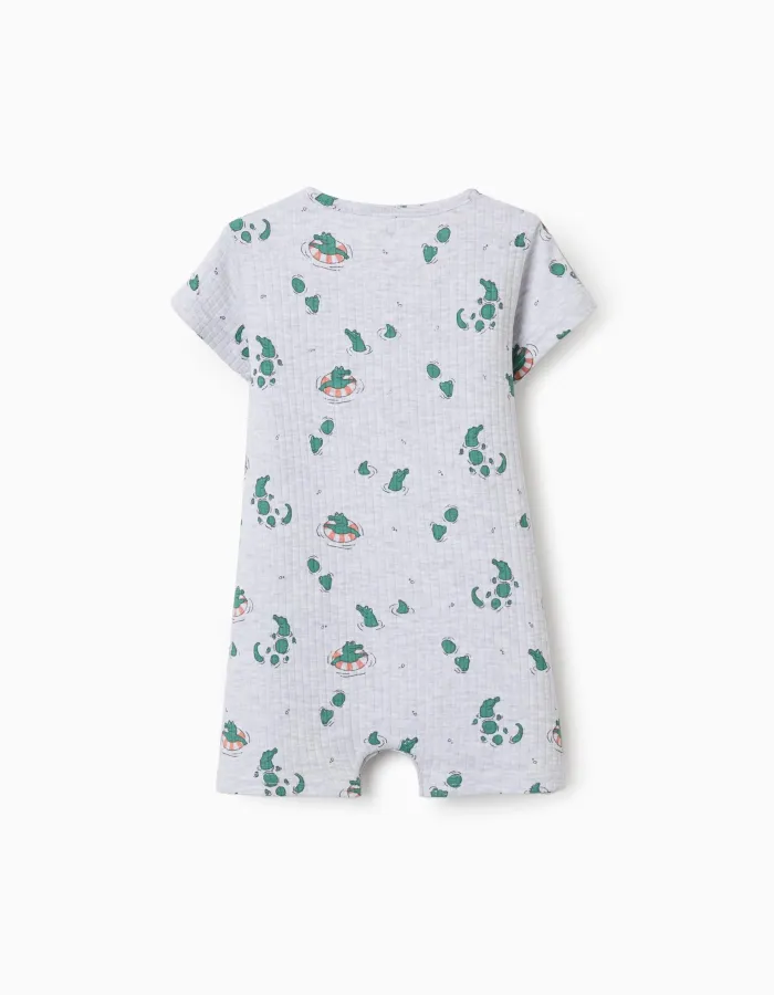 Ribbed romper with alligator motif for newborn and baby boys, grey