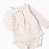 Striped bodysuit + jumpsuit for newborn girls, white/pink/blue