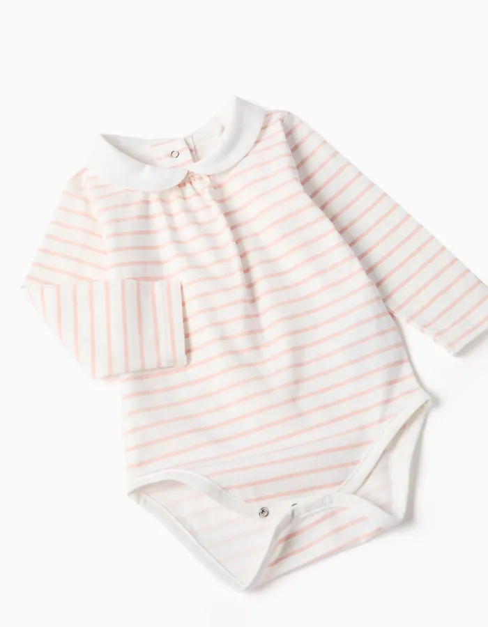Striped bodysuit + jumpsuit for newborn girls, white/pink/blue