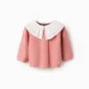 Knitted Jumper with Maxi Collar for Newborn Girls, Pink/White