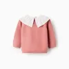 Knitted Jumper with Maxi Collar for Newborn Girls, Pink/White