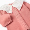 Knitted Jumper with Maxi Collar for Newborn Girls, Pink/White