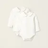 Pack of 2 Bodysuits with Peter Pan Collar for Newborn Girls, white