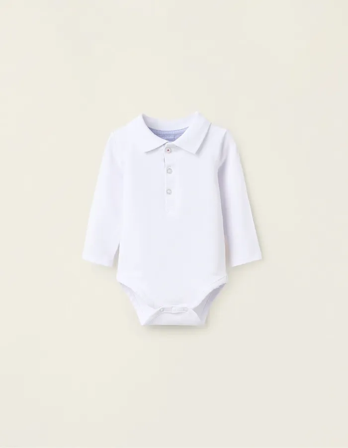Long-sleeved Bodysuit for Newborn Boys, White