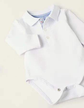 Long-sleeved Bodysuit for Newborn Boys, White
