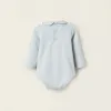 Pack of 2 Bodysuits with Peter Pan Collar for Newborn Girls, White/Blue