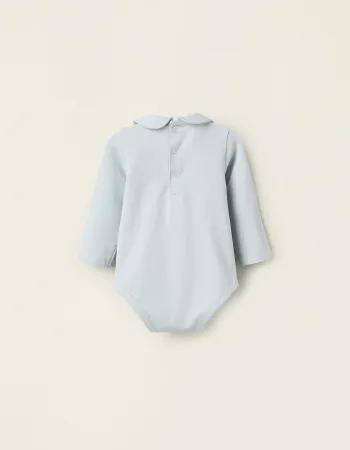 Pack of 2 Bodysuits with Peter Pan Collar for Newborn Girls, White/Blue