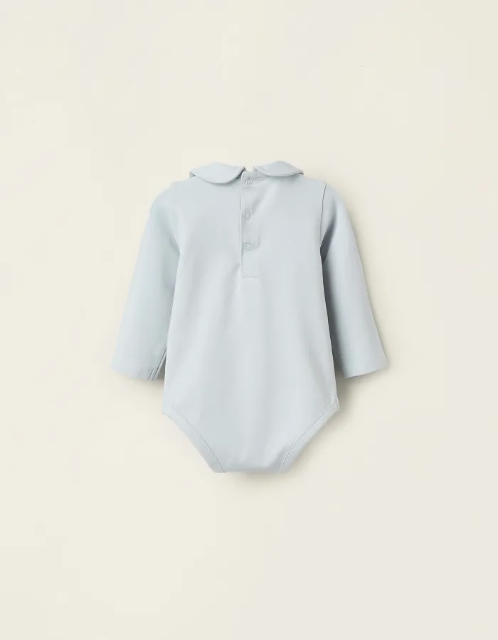 Pack of 2 Bodysuits with Peter Pan Collar for Newborn Girls, White/Blue