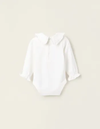 Bodysuit with Frills for Newborn Girls, White