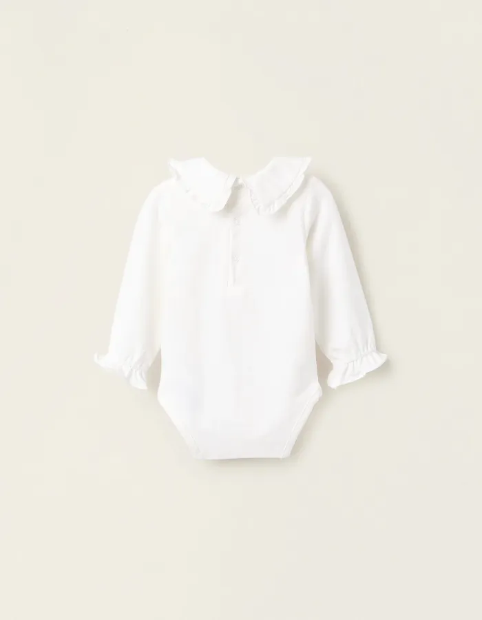 Bodysuit with Frills for Newborn Girls, White