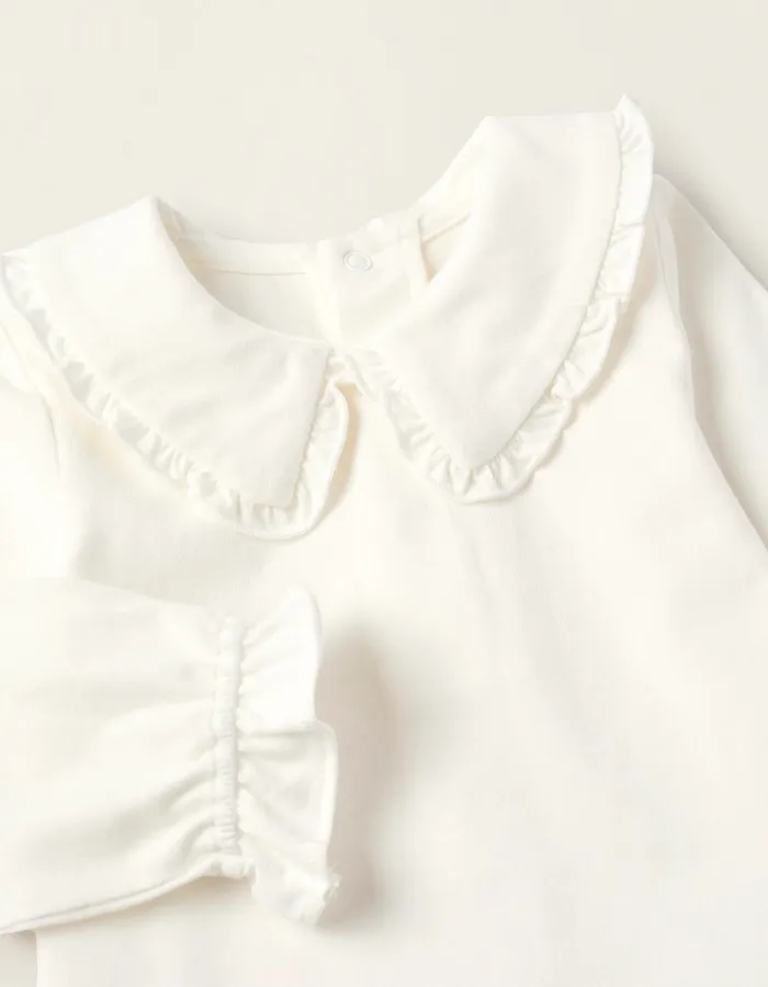 Bodysuit with Frills for Newborn Girls, White