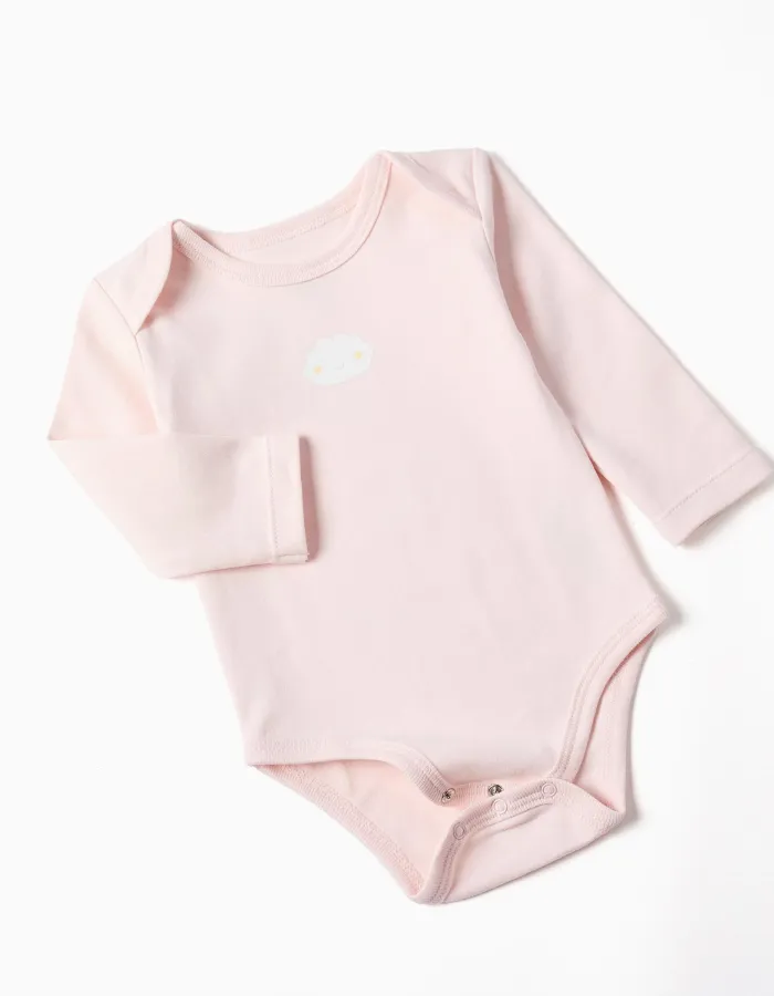 Pack of 4 Cotton Bodysuits for Baby Girls 'Moon & Star', White/Pink