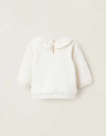 Brushed Sweatshirt with Ruffles for Newborn Girls 'Mushrooms', White