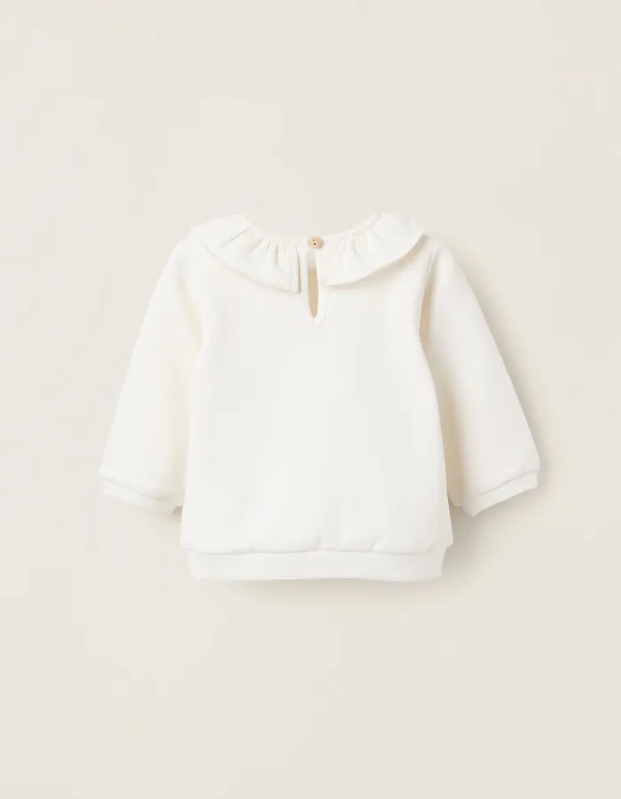 Brushed Sweatshirt with Ruffles for Newborn Girls 'Mushrooms', White