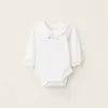 Bodysuit with Peter Pan Collar and Ruffles for Newborn Girls 'Blooming', White