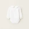 Bodysuit with Peter Pan Collar and Ruffles for Newborn Girls 'Blooming', White