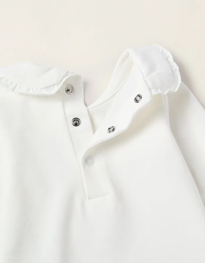 Bodysuit with Peter Pan Collar and Ruffles for Newborn Girls 'Blooming', White