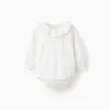 Bodysuit with Pleated Detail and Frill Collar for Newborns, White