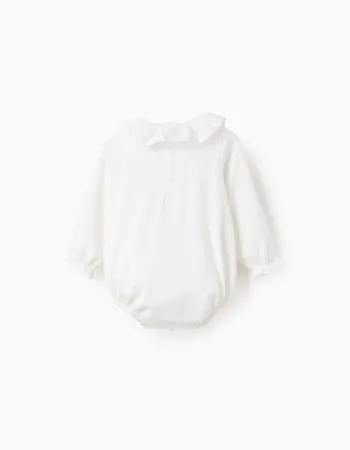 Bodysuit with Pleated Detail and Frill Collar for Newborns, White