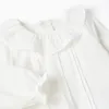 Bodysuit with Pleated Detail and Frill Collar for Newborns, White