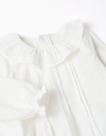 Bodysuit with Pleated Detail and Frill Collar for Newborns, White