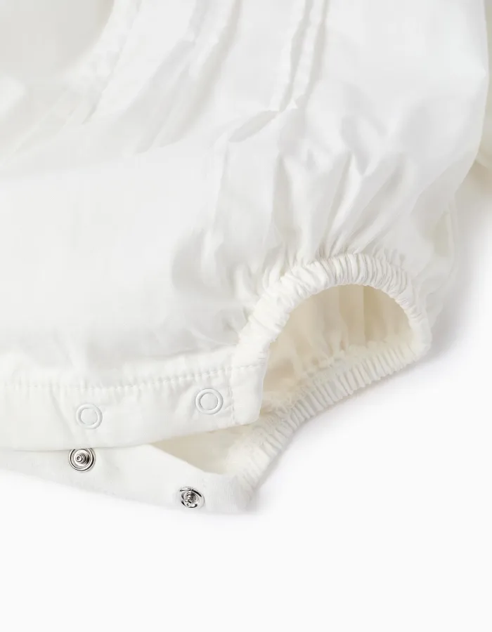 Bodysuit with Pleated Detail and Frill Collar for Newborns, White