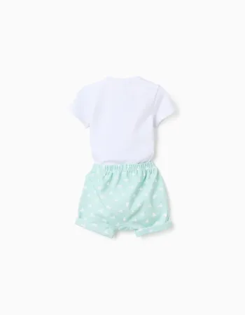 Mickey Print Bodysuit + Shorts for Newborn, White/Green