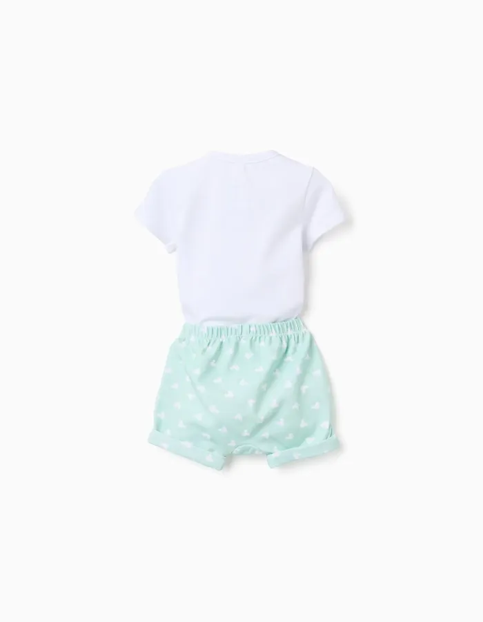 Mickey Print Bodysuit + Shorts for Newborn, White/Green