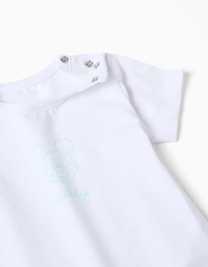 Mickey Print Bodysuit + Shorts for Newborn, White/Green