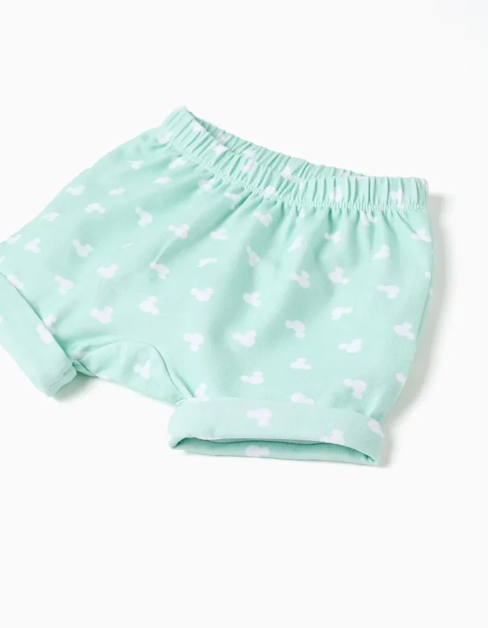 Mickey Print Bodysuit + Shorts for Newborn, White/Green