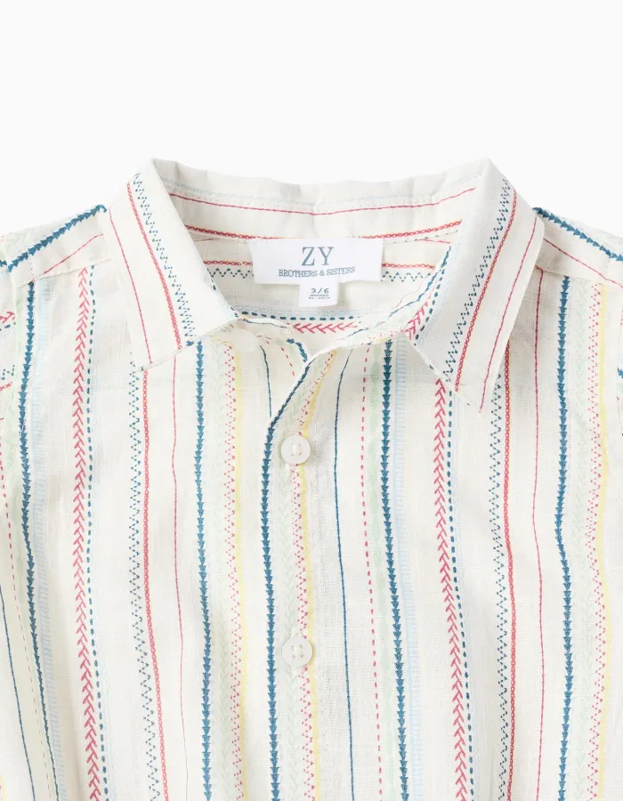 Cotton body-shirt with ethnic stripes B&S for newborn boys, multicolour